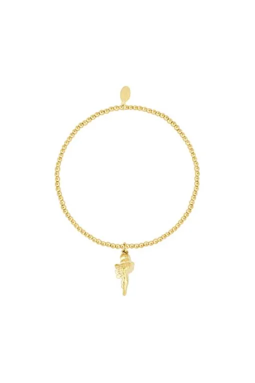 Entdecke dein neues Must-Have: Das Goldperlenarmband „Muschel Flex“! 🌟 Mit seinem einzigartigen Ballerina-Charm als Herzstück und den gleichmäßig angeordneten Perlen wird jedes deiner Outfits zum Hingucker. Der Clou: Ein stylischer runder Anhänger in der Nähe des Flex-Verschlusses, der deinem Look das gewisse Etwas verleiht. Elegant auf weißem Hintergrund präsentiert, wartet dieses Armband nur darauf, dein Handgelenk zu schmücken und mit dir im Rampenlicht zu tanzen! ✨ Hol es dir jetzt und setze ein Statement!.