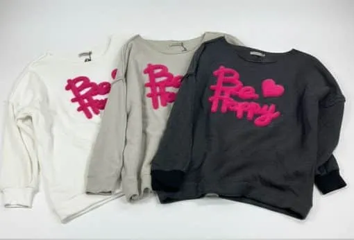 Hol dir das Bee Happy Sweatshirt in Weiß, Beige oder Dunkelgrau mit fröhlichem pinkem 
