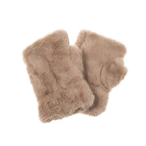 Entdecke deine neuen, flauschigen Beverly Handstulpen in hellem Braun - stylisch, modern und mit coolem Label für dich!.