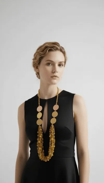 Mit dem eleganten Ophelia Kette in leuchtendem Gelb über deinem schwarzen Kleid ziehst du garantiert alle Blicke auf dich.