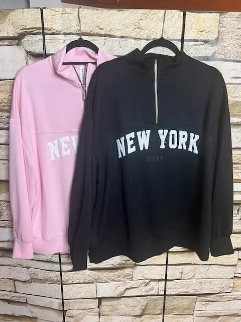 Erlebe modernen Streetstyle: Zieh das New York City Sweatshirt in Pink oder Schwarz an - mit fettem Frontprint!.
