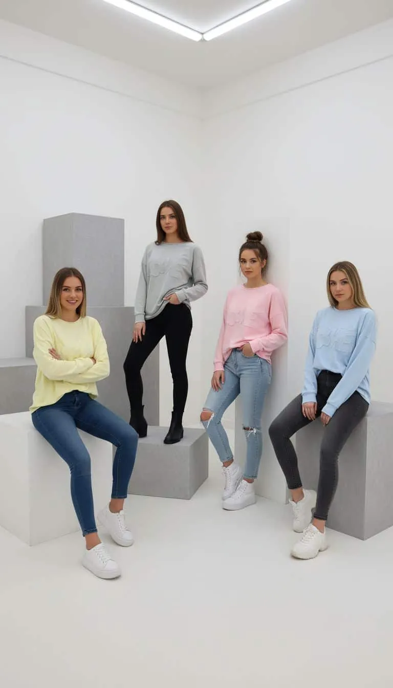 Erlebe deinen Style mit pastelligen Jeans und soften Sweatshirts wie dem 