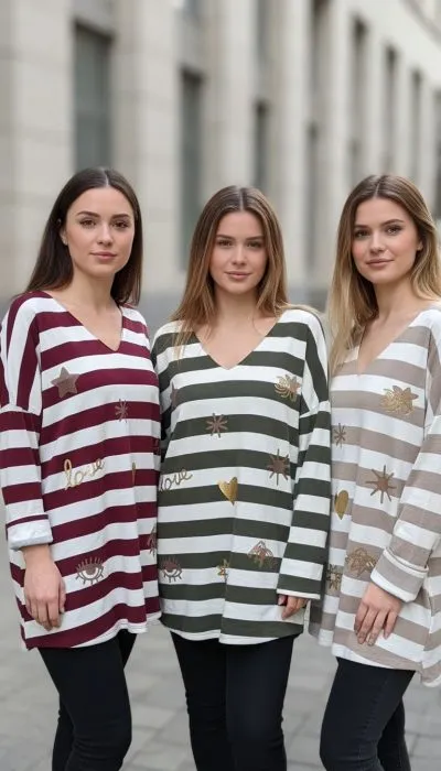 Erlebe den modernen Look: Trage das Everyday Stripe Shirt mit goldenen Details und strahle im urbanen Lifestyle!.