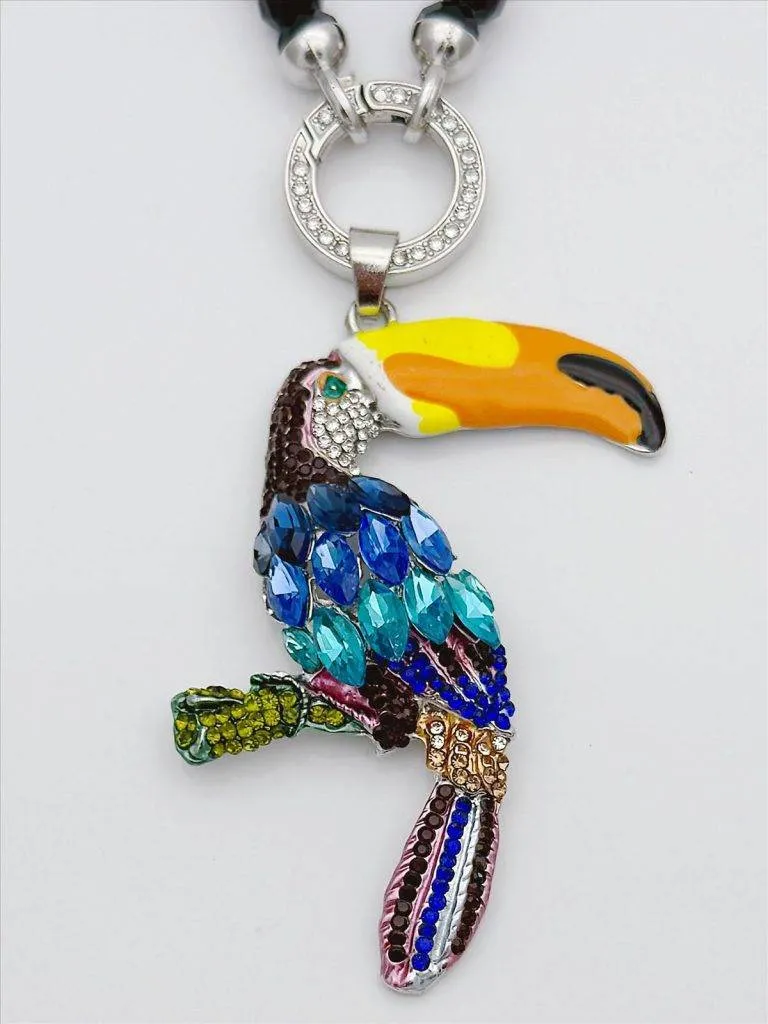 Toco-Tukan Wechselanhänger: Farbenfroher Tukan Anhänger mit Schmucksteinen für Halsketten. Exotischer Schmuck.