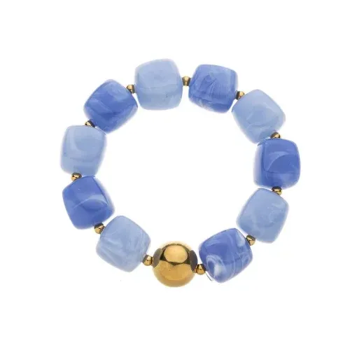 Setzen Sie ein Statement mit diesem modernen Armband: Große blaue Quadrate treffen auf einen goldenen Akzent - stilvoll, einzigartig, du!.