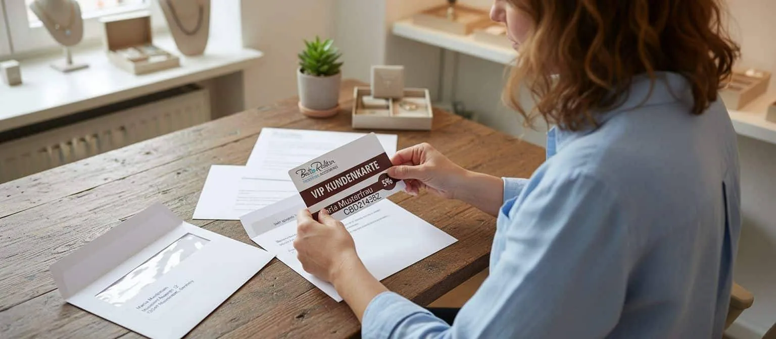 Brita Richter VIP Kundenkarte: Frau hält exklusive Kundenkarte. Jetzt Vorteile sichern!