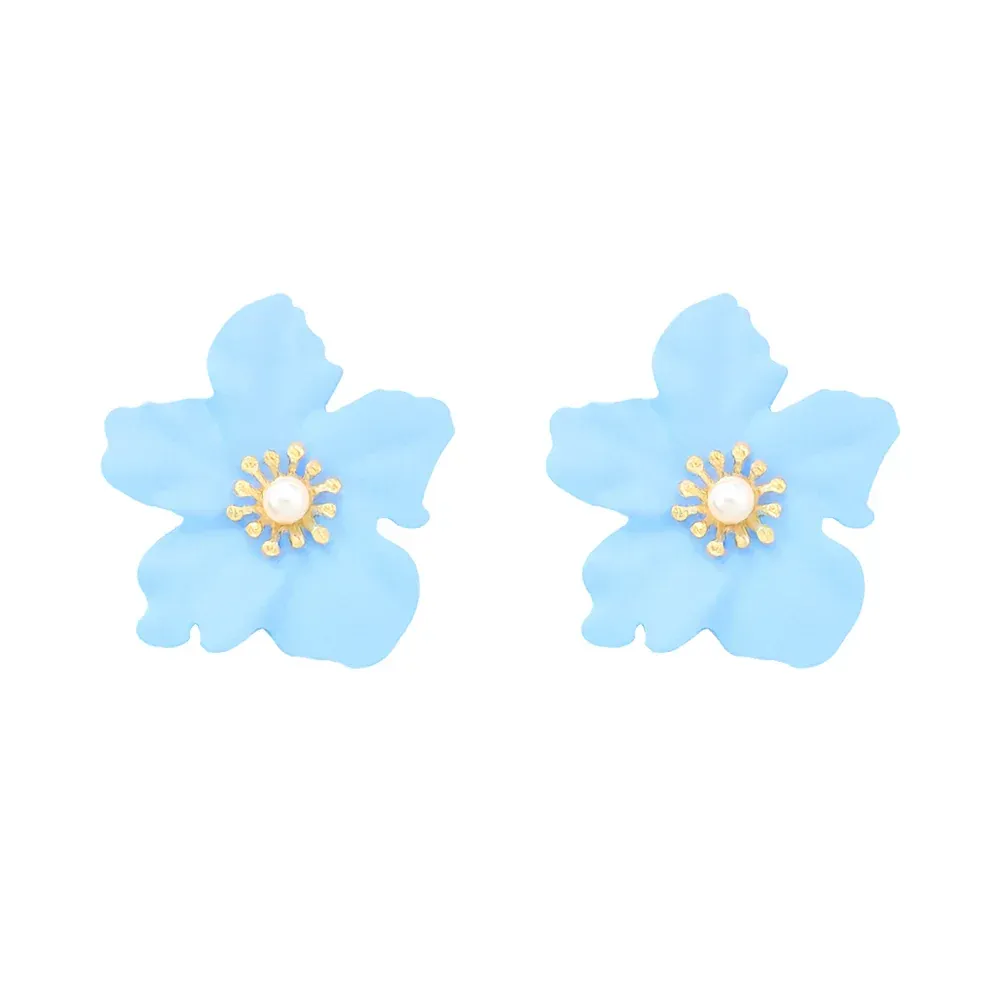 Blaue Blumen Ohrstecker mit Perle, CH110-02, elegante Schmuckstücke für Damen