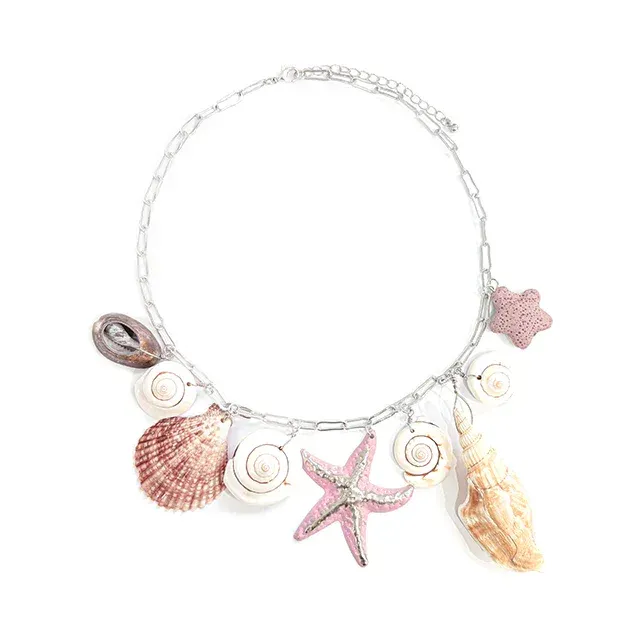 Ocean Elegance Kette: Silberkette mit Muscheln und Seesternen. Strand-Chic Schmuck.